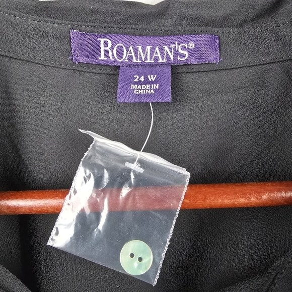 ROAMANS Sheer Button-Up Tunic Blouse Black  Womens Plus Size 24W Business Casual - Picture 4 of 14